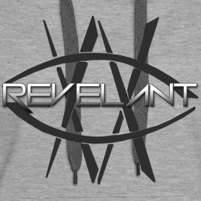 Revelant eye and text logo, black.