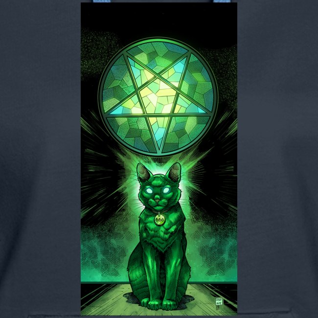 Green Satanic Cat and Pentagram Stained Glass