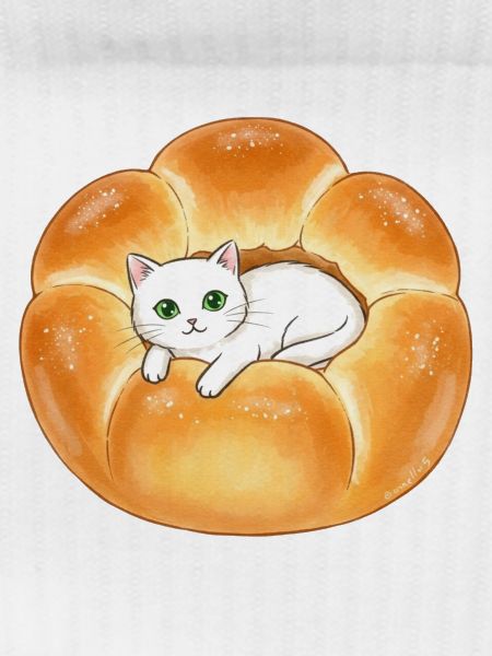 Whimsical Cat in Bread Illustration