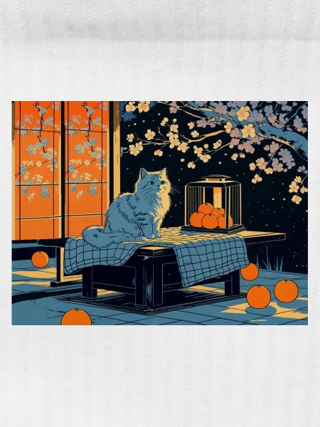 Blue Cat Lantern Night Garden