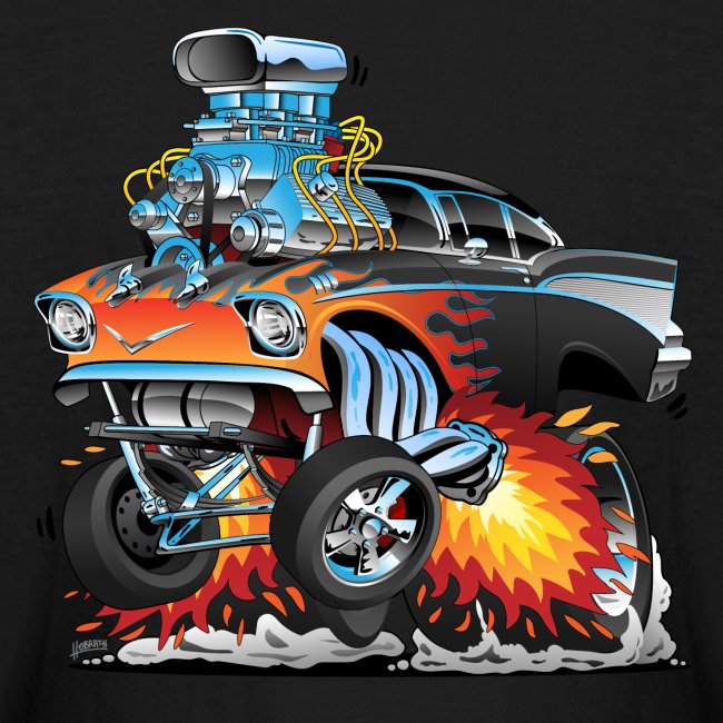 Classic hot rod 57 gasser dragster car cartoon