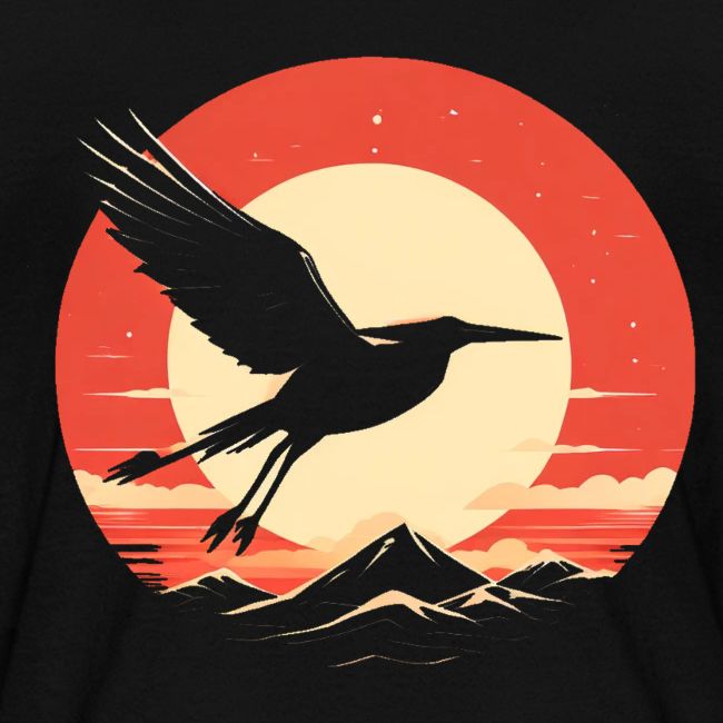 Majestic Crane Soaring Against Rising Sun