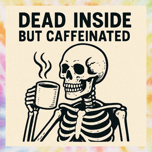 Skeleton Sipping Coffee