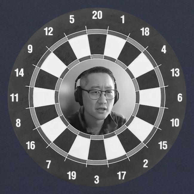 Producer Jay on Dartboard with Fusco Show back