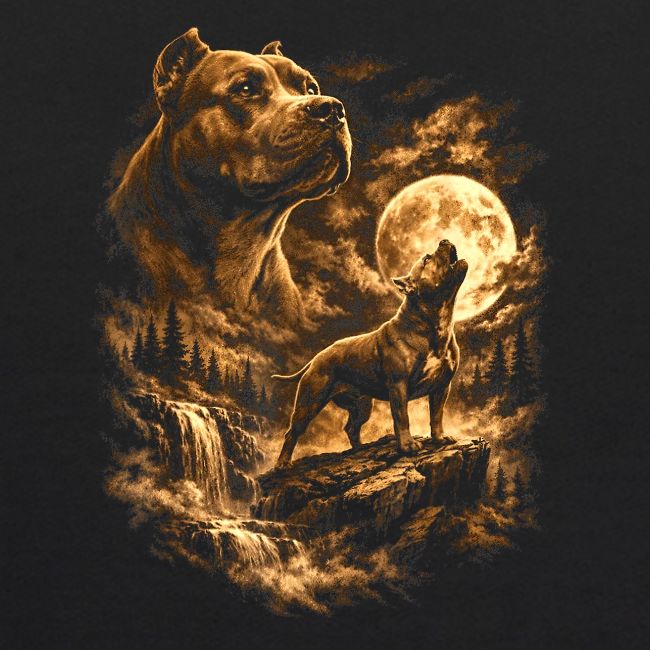 Pit Bull Howling Moon Fantasy Forest Tee
