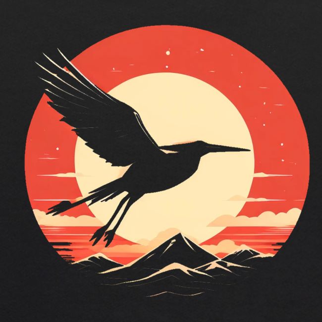 Majestic Crane Soaring Against Rising Sun