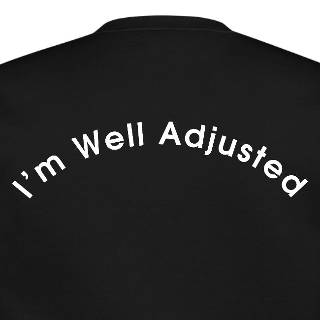 Flat product shot of the black I'm Well Adjusted Classic Shoulder Rainbow unisex crewneck sweatshirt