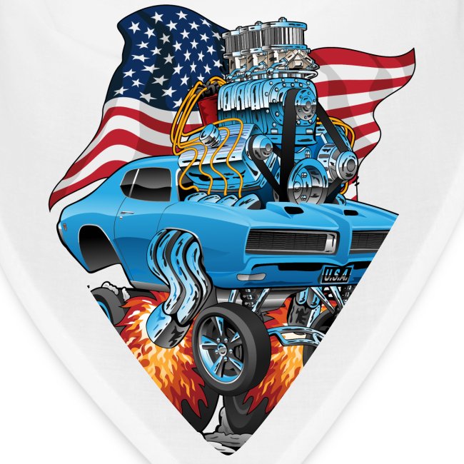 Patriotic Sixties American Muscle Car with Flag