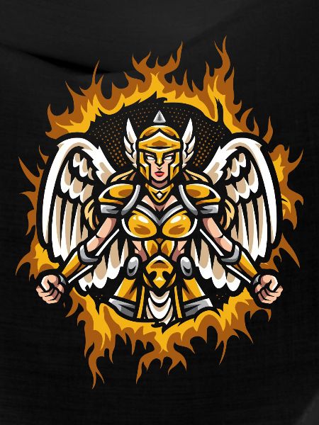 Valkyrie With Halftone Fire Background