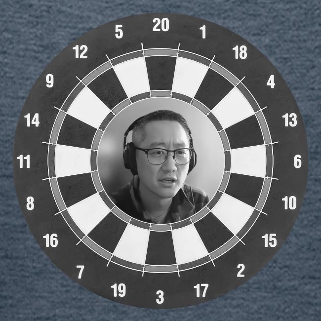 Producer Jay on Dartboard with Fusco Show back