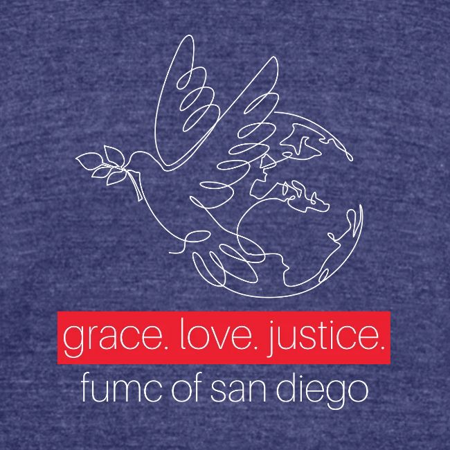 Grace. Love. Justice.- dove and earth graphic