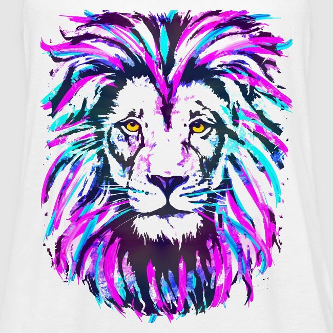 Neon Pink Lion Head Portrait Drawing - Purple Lion