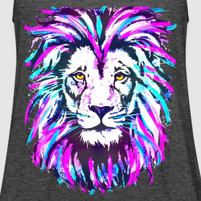 Neon Pink Lion Head Portrait Drawing - Purple Lion