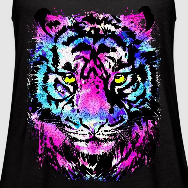 Neon Pink Tiger Head Portrait Drawing - Blue Tiger