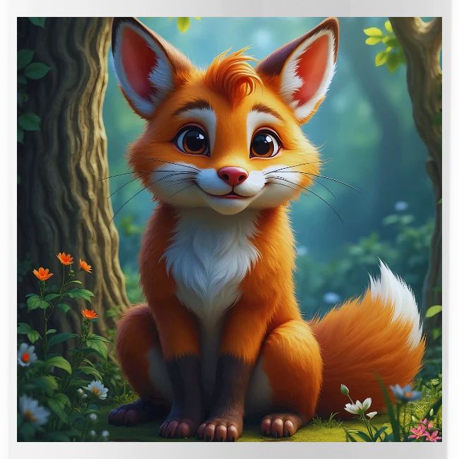 Magical fantasy fox in enchanted forest scene