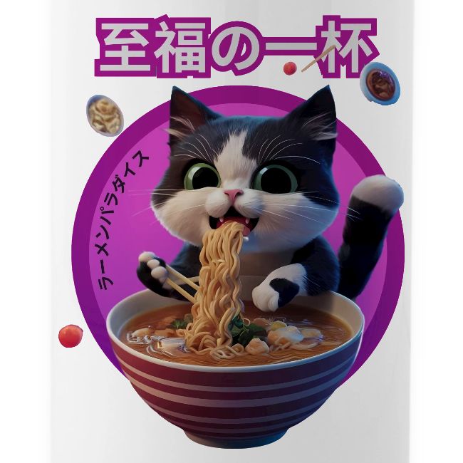 Cat Enjoying Ramen: Japanese Typography