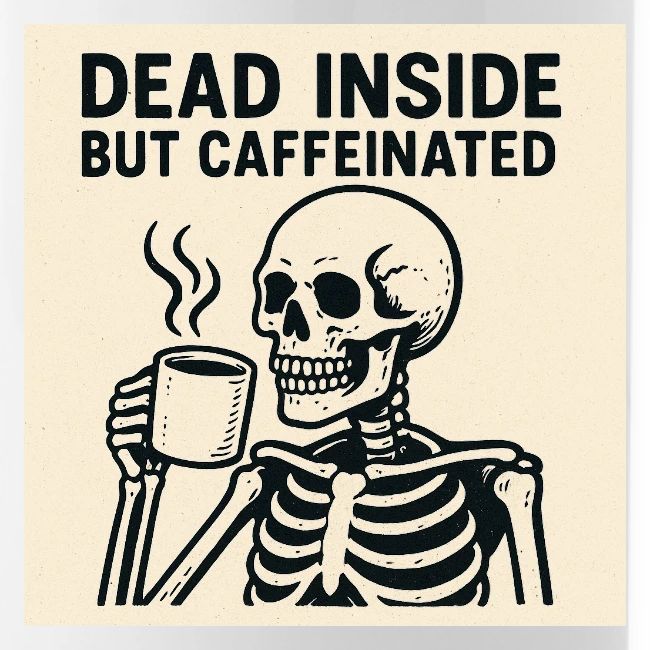 Skeleton Sipping Coffee
