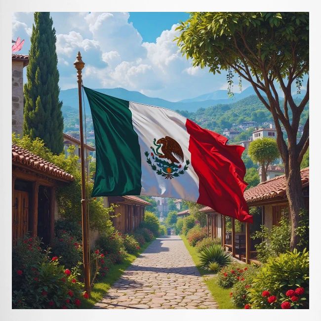 Mexican flag surrounded by nature and magic town