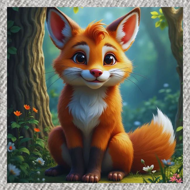 Magical fantasy fox in enchanted forest scene