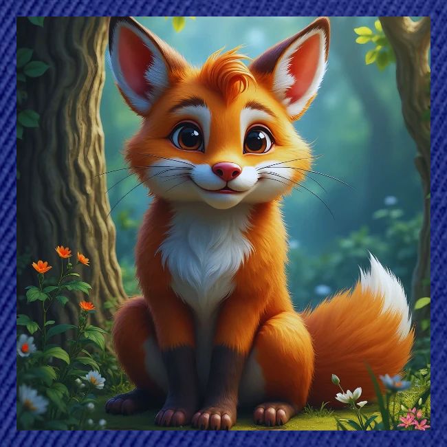 Magical fantasy fox in enchanted forest scene
