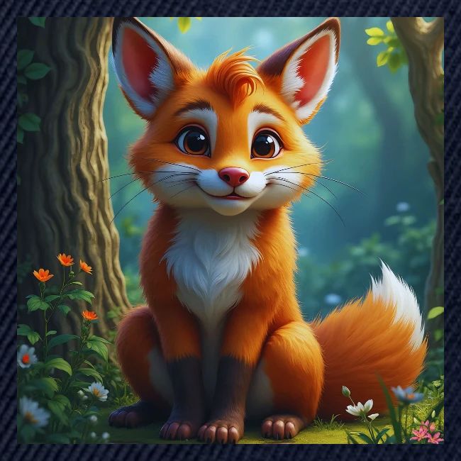 Magical fantasy fox in enchanted forest scene