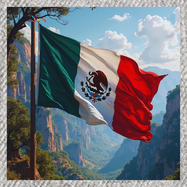 Mexican Flag in Mountain Nature Landscape