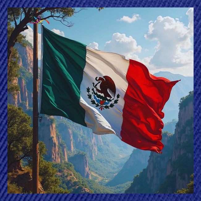 Mexican Flag in Mountain Nature Landscape