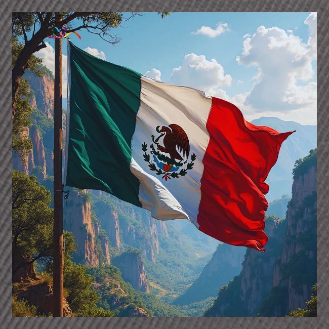 Mexican Flag in Mountain Nature Landscape