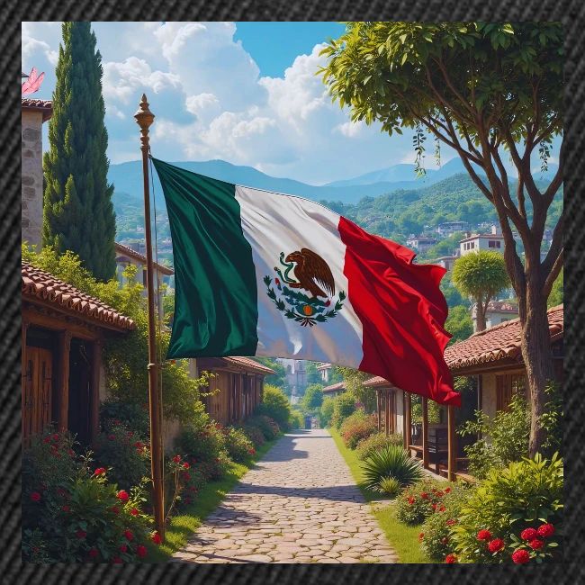 Mexican flag surrounded by nature and magic town