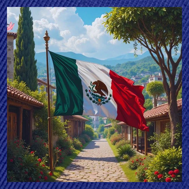 Mexican flag surrounded by nature and magic town