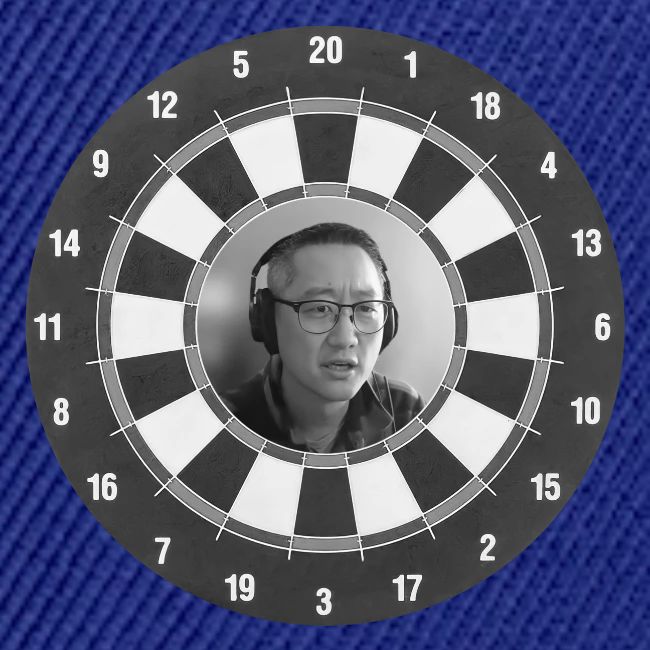 Producer Jay on Dartboard with Fusco Show back