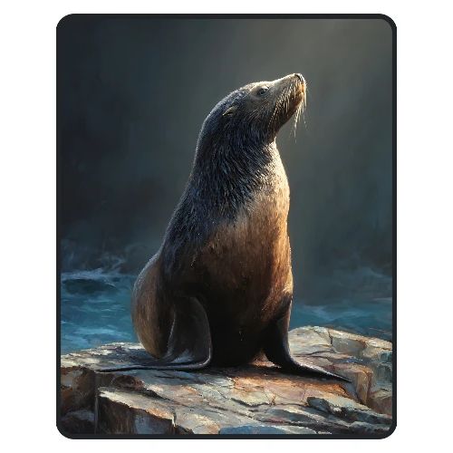 Fur Seal Artistic Shore Portrait Design - Men's Premium T-Shirt
