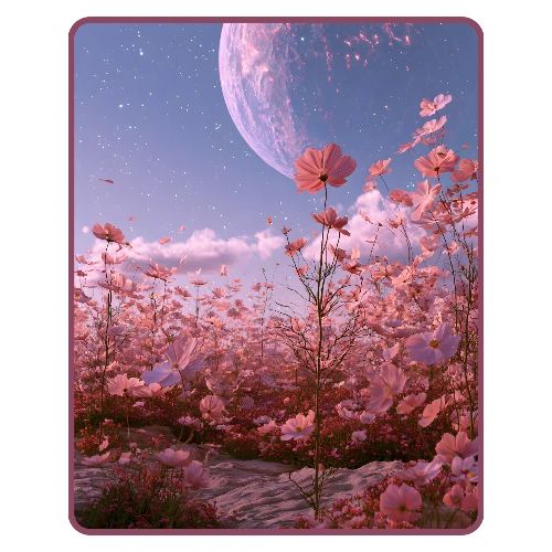 Cosmic Moon & Cosmos Flowers Art - Men's Premium T-Shirt