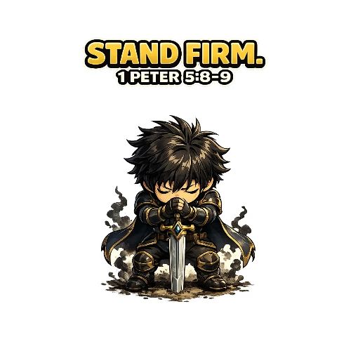 Stand Firm Chibi Warrior | 1 Peter 5:8-9 - Men's Premium T-Shirt