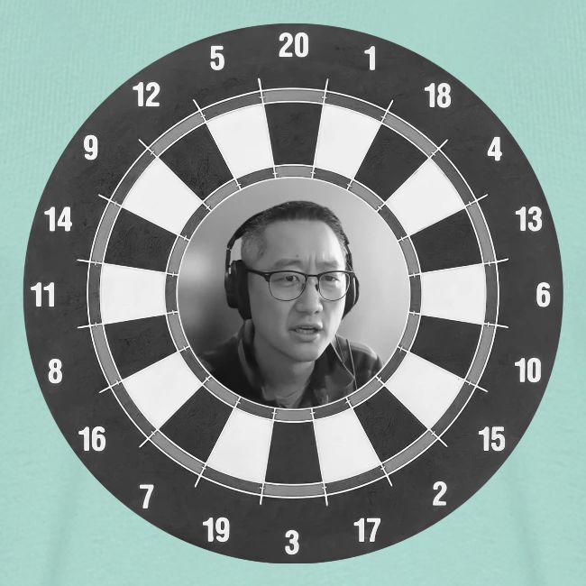 Producer Jay on Dartboard with Fusco Show back