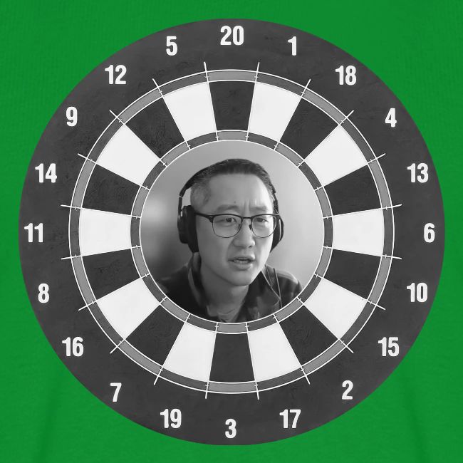 Producer Jay on Dartboard with Fusco Show back