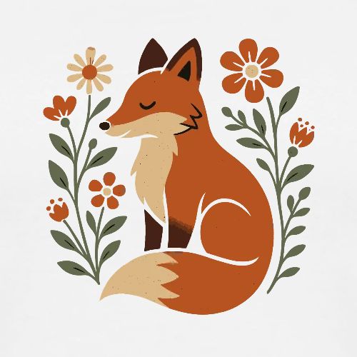 Floral Fox Design Tee - Men's Premium T-Shirt