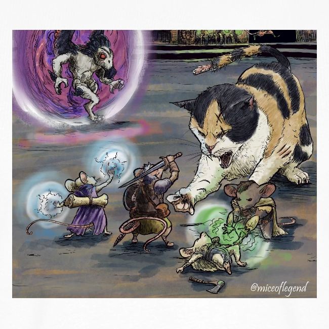 Mice warriors fighting a cat