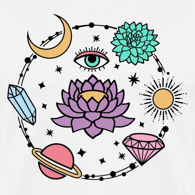 Healing Crystal, Moon, Flower, Sun