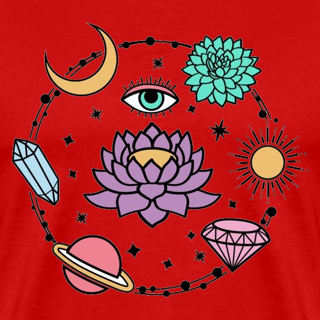 Healing Crystal, Moon, Flower, Sun