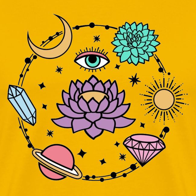 Healing Crystal, Moon, Flower, Sun
