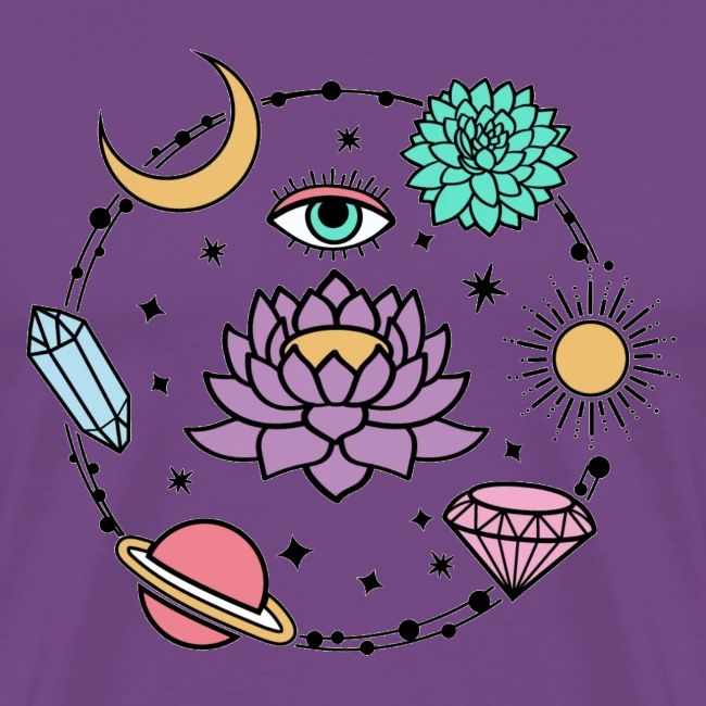 Healing Crystal, Moon, Flower, Sun