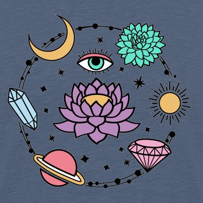 Healing Crystal, Moon, Flower, Sun