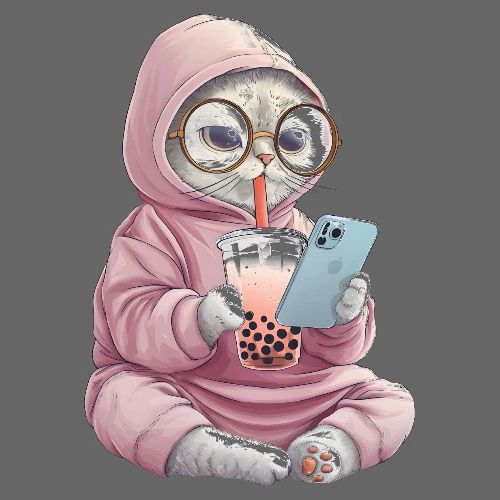 Cool Cat Bubble Tea Cartoon Design - Men's Premium T-Shirt