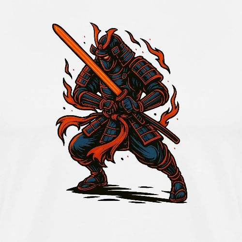 Fiery Samurai Warrior Tee - Men's Premium T-Shirt
