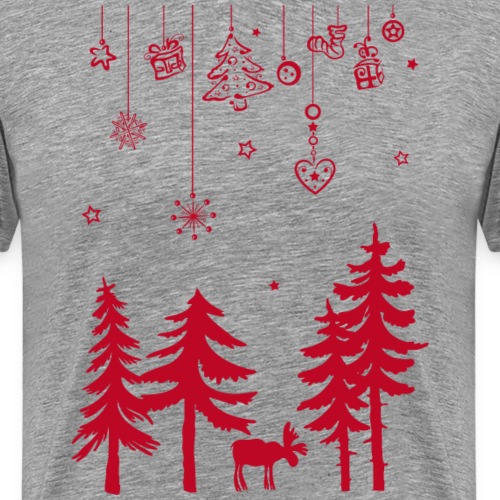 Elk, Moose in the forest with Christmas decoration - Men's Premium T-Shirt