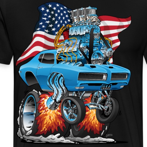 Patriotic Sixties American Muscle Car with Flag - Men's Premium T-Shirt
