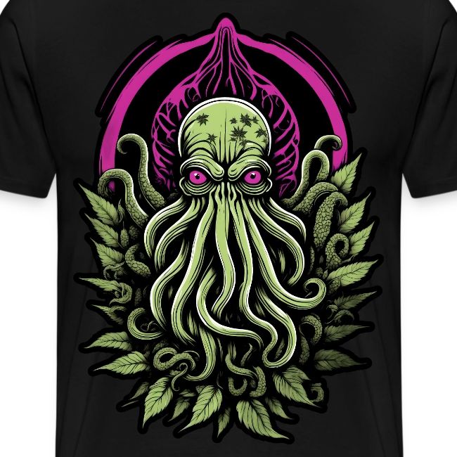 Colorful Cthulhu Tee with Marijuana Leaves