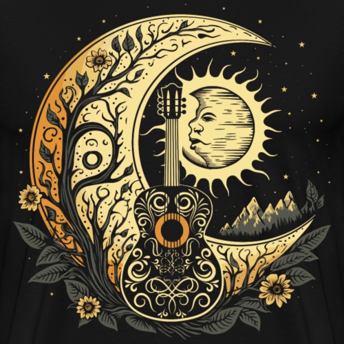 Cottagecore Acoustic Guitar With Moon, Sun, Stars - Men's Premium T-Shirt