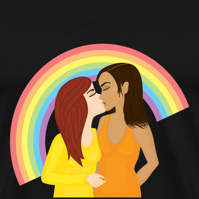 Girls kissing under the rainbow
